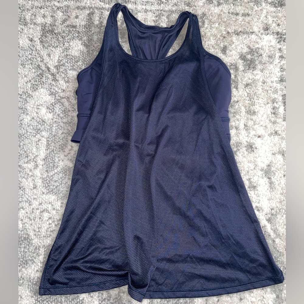 Lulu lemon Pushing Limits tank top with built in sports bra, midnight navy blue